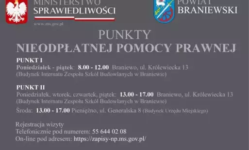 Zdjęcie do NIEODPŁATNA POMOC PRAWNA W POWIECIE BRANIEWSKIM